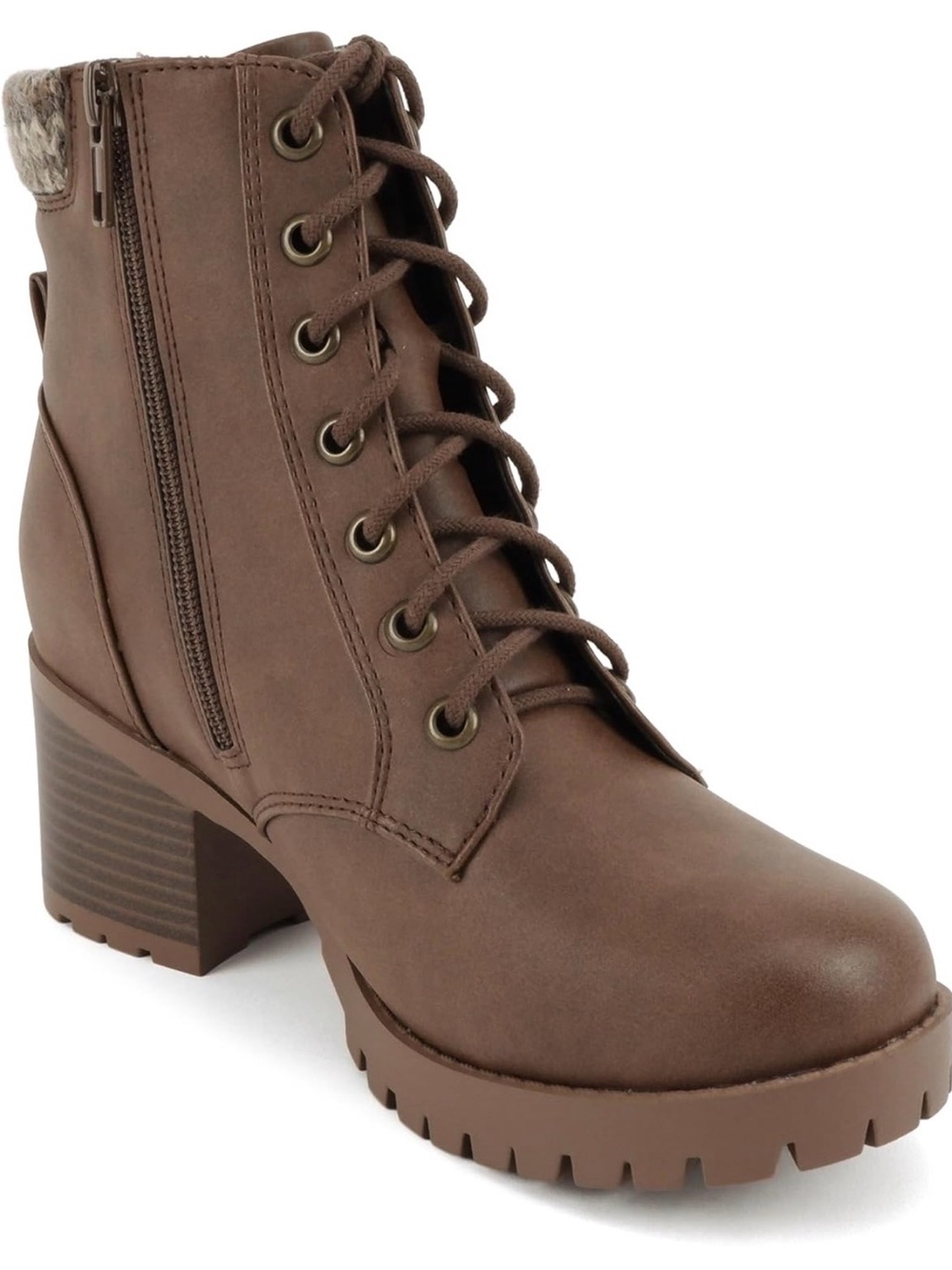 Soda Single Lug Sole Chunky Heel Combat Ankle Boot Lace up w/Side Zipper - Picture 9 of 12